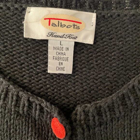 Talbots Y2K Hand Knit Women Black Christmas Holiday Light Cardigan Sweater L - Picture 6 of 11